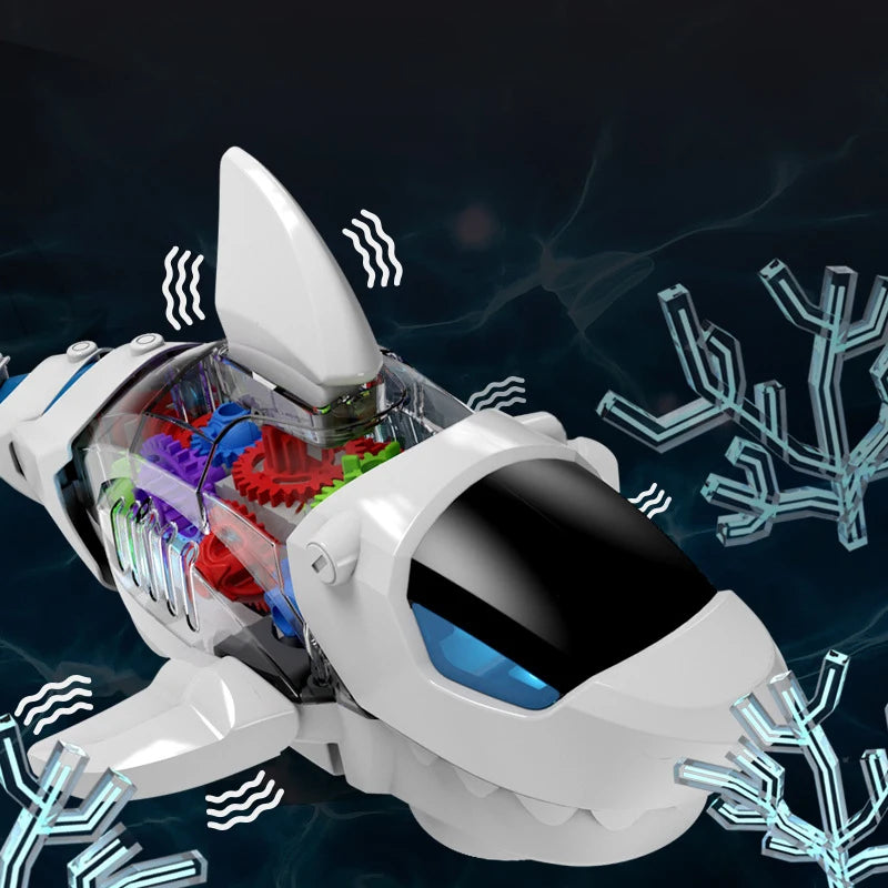 Jouet requin à engrenages transparents