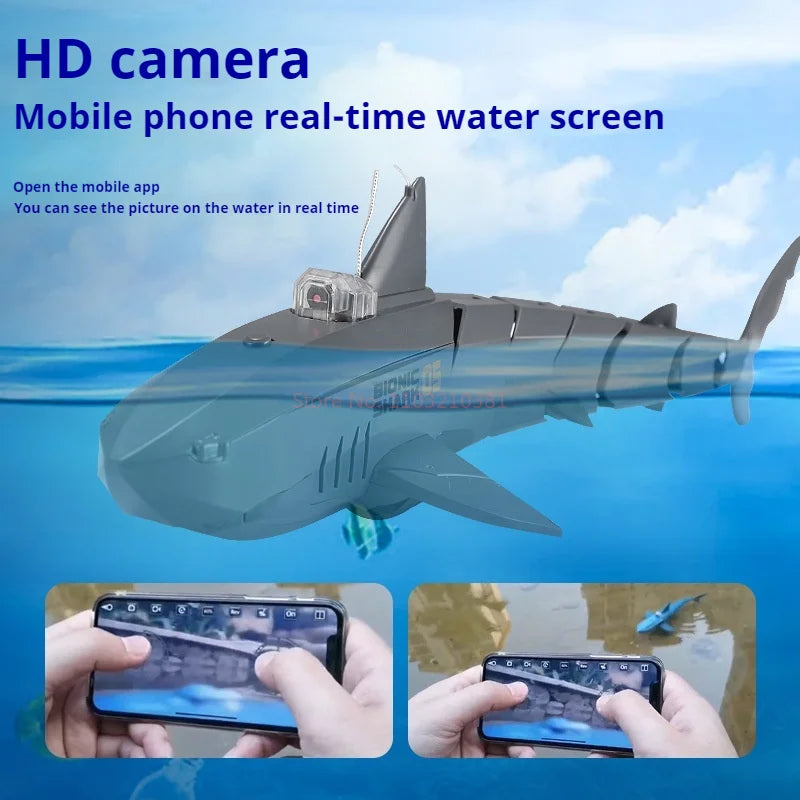 Requin télécommandé avec caméra — modèle rechargeable