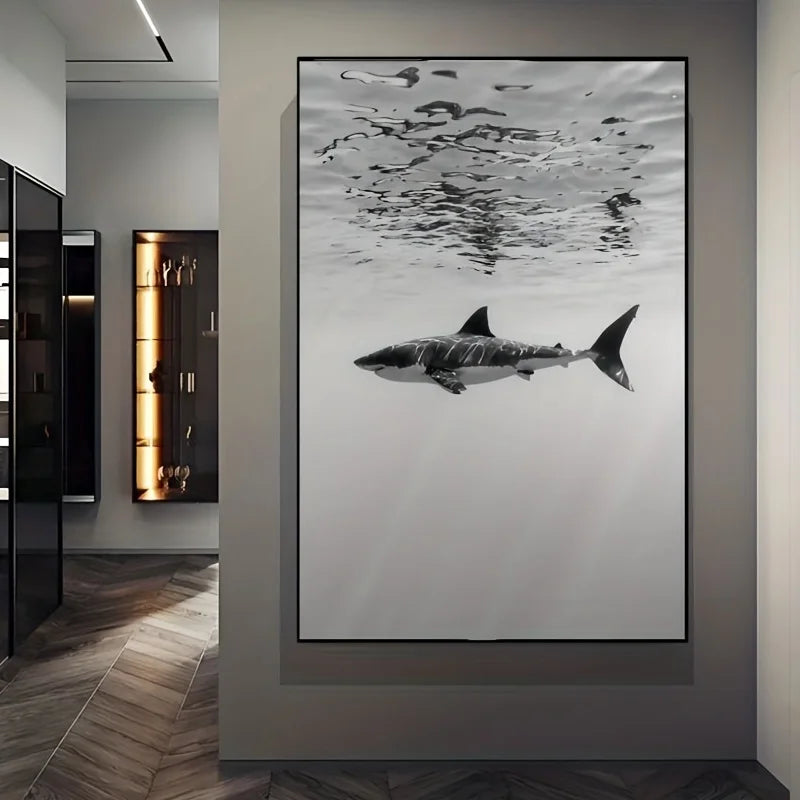 Tableau requin noir et blanc