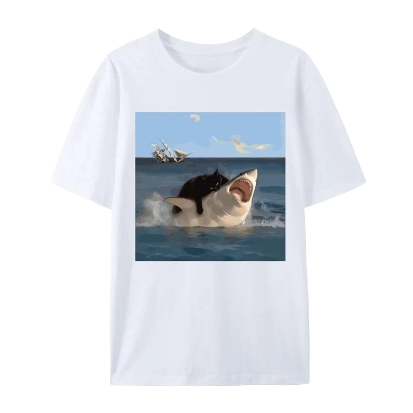 t shirt chat requin blanc