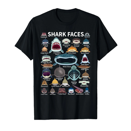 t shirt requin shark faces